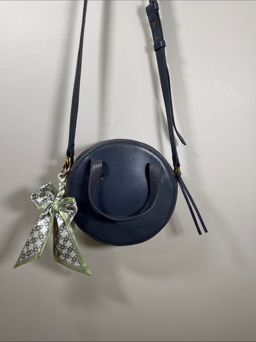Madewell Juno Navy Leather Circle Crossbody + Scarf